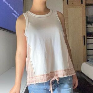Women's White and Pink Sleeveless Top